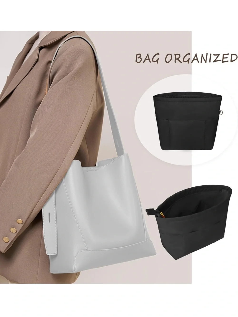 Purse Insert Organizers for Petite Tote Bag Organizer Shaper with Zipper Black